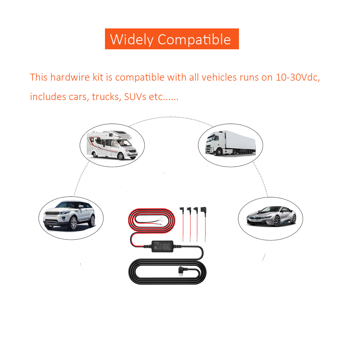 Coxpal Hardwire Kit With Mini, ACS, ATO, Micro2 Add A Circuit Fuse Holders  For Coxpal A9 Dual Dash Cam, Length 3.5m, 10-30Vdc To 5Vdc, Low Voltage  Protection